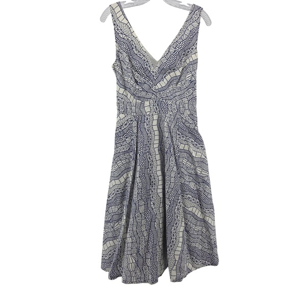 eshakti Dresses & Skirts - eShakti Midi Dress 10 Blue White‎ Geometric Doodle Print Sleeveless Boho Mod